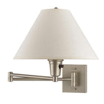 Benzara 60 Watt Metal Swing Arm Wall Lamp with Tapered Shade, Off White and Silver