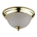 Benzara Metal Ceiling Lamp with Dome Shaped Shade and Finial Top, Clear and Gold