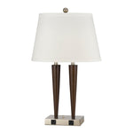Benzara Metal Desk Lamp with Sleek Dual Conical Support, Silver and Brown