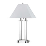 Benzara Flared Shade Metal Desk Lamp with Double Pedestal Legs, Silver