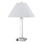 Benzara Flared Shade Metal Table Lamp with Pedestal Leg and Block Base, Silver