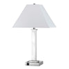 Benzara Flared Shade Metal Table Lamp with Pedestal Leg and Block Base, Silver
