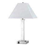 Benzara Flared Shade Metal Table Lamp with Pedestal Leg and Block Base, Silver