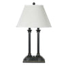 Benzara Metal Double Pedestal Base Table Lamp with Tapered Shade, Black and White
