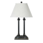 Benzara Metal Double Pedestal Base Table Lamp with Tapered Shade, Black and White