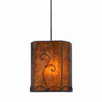 Benzara Scroll Design Pendant Lighting with Mica Shade, Brown and Black