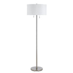 Benzara Metal Body Floor Lamp with Fabric Drum Shade and Pull Chain Switch, Silver