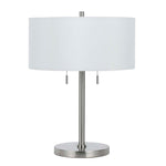 Benzara Metal Body Table Lamp with Fabric Drum Shade and Pull Chain Switch, Silver