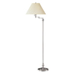 Benzara 150 Watt Metal Floor Lamp with Swing Arm and Fabric Conical Shade, Silver