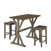 Benzara Trestle Base Counter Height Table with Stools, Set of 3, Brown and Gray