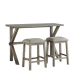 Benzara Trestle Base Counter Height Table with Fabric Backless Stools,Set of 3,Gray