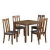 Benzara Square Dining Table with Slatted Back Faux leather Chairs, Set of 5, Brown