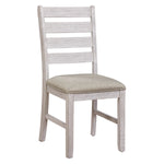 Benzara Ladder Style Back Side Chair with Fabric Seat, Set of 2, Antique White