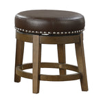 Benzara Round Swivel Wooden Stool with Nailhead Trim and Leatherette Seat, Brown