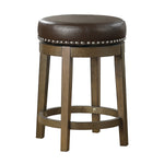 Benzara Counter Height Swivel Stool with Nailhead Trim and Leatherette Seat, Brown