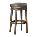 Benzara Bar Height Swivel Stool with Nailhead Trim and Leatherette Seat, Brown