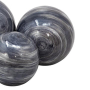 Benzara Transitional Style Spherical Glossy Metal Orb, Set of 3, Blue and Gray