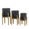 Benzara Transitional Metal Mesh Planter with Wooden Base, Set of 3, Black and Brown