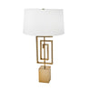 Benzara Block Base Geometric Metal Table Lamp with Shallow Tapered Drum Shade, Gold
