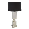 Benzara Stainless Steel Column Base Lamp with Tapered Drum Shade, Black and Silver