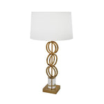 Benzara Geometric Ring Metal Lamp with Tapered Drum Shade, White and Gold