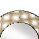 Benzara Metal Frame Wicker Round Mirror with Wooden Backing, Brown and Black