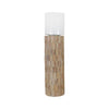 Benzara 41 Inch Wood and Glass Mosaic Pattern Candle Holder, Brown and White