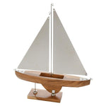 Benzara Coastal Style Wood and Metal Sailboat Figurine, White and Gray