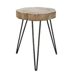 Benzara Wood and Metal Rustic Stool with Hairpin Legs, Brown and Black