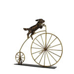 Benzara Dog on Penny Farthing Bicycle Metal Accent Decor with Flat Base, Brass