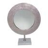 Benzara Hammered Metal Frame Round Standing Mirror with Block Base, Silver