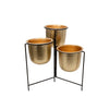 Benzara 3 Conjoined Hammered Metal Planter with Stands, Gold and Black