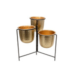 Benzara 3 Conjoined Hammered Metal Planter with Stands, Gold and Black