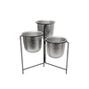 Benzara 3 Conjoined Hammered Metal Planter with Stands, Silver and Black