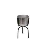 Benzara Round Metal Planter with Tripod Base, Silver and Black