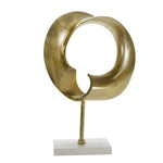 Benzara Industrial Round Disc Design Accent Decor with Marble Base, Large, Gold
