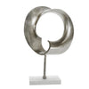 Benzara Industrial Round Disc Design Accent Decor with Marble Base, Large, Silver