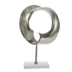 Benzara Industrial Round Disc Design Accent Decor with Marble Base, Large, Silver