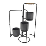 Benzara 3 Tier Round Shape Foldable Metal Planter with Tubular Frame, Black