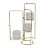 Benzara 3 Tier Round Shape Foldable Metal Planter with Tubular Frame,White and Gold