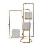 Benzara 3 Tier Round Shape Foldable Metal Planter with Tubular Frame,White and Gold