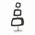 Benzara Industrial 3 Square Cut Out Design Metal Sculpture with Marble Base, Black