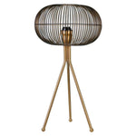 Benzara Metal Cage Design Sphere Table Lamp with Tripod Base, Black and Gold