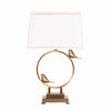 Benzara Rectangular Shade Table Lamp with Circular and Birds Metal Base, Gold