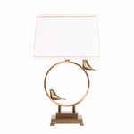Benzara Rectangular Shade Table Lamp with Circular and Birds Metal Base, Gold