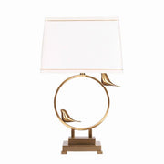 Benzara Rectangular Shade Table Lamp with Circular and Birds Metal Base, Gold