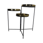 Benzara 3 Metal Tray Stand Planter with Tubular Frame, Brass and Black