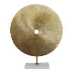 Benzara Metal Swirl Disk Accent Decor with Marble Base, Gold