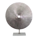 Benzara Metal Swirl Disk Accent Decor with Marble Base, Silver