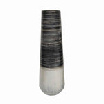 Benzara Elongated Metal Vase with Round Bottom and Disk Mouth, Gray
